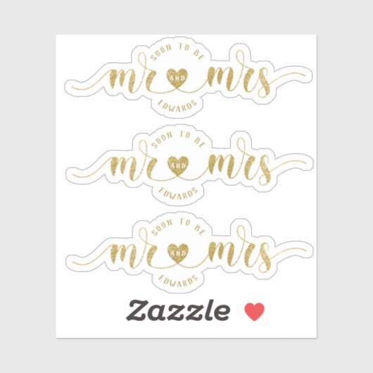 Gold glitter binnenkort Mr en Mrs Wedding Shower Sticker (Vel)