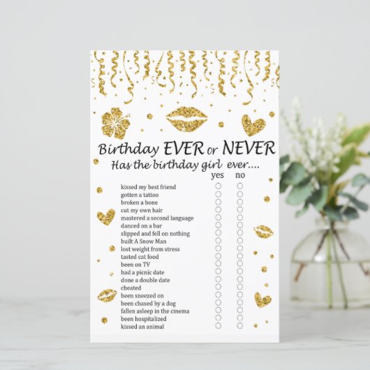 Gold glitter Birthday Ever of Nooit Game (Staand voorkant)