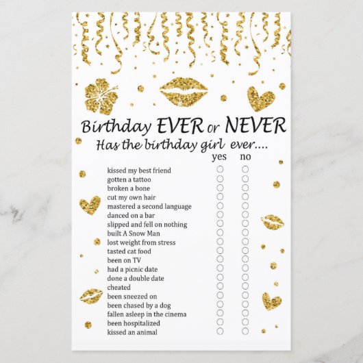 Gold glitter Birthday Ever of Nooit Game (Voorkant)