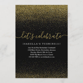 Gold Glitter Birthday Invitation Kaart