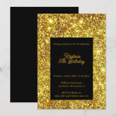 Gold Glitter Birthday Invitation Kaart (Voorkant / Achterkant)