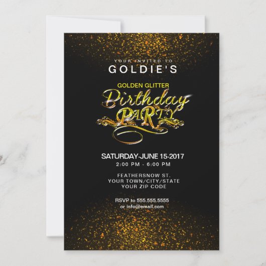 Gold Glitter Birthday Party Invitation Kaart (Voorkant)