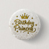 Gold Glitter "Birthday Princess"-Button Ronde Button 3,2 Cm (Voorkant)