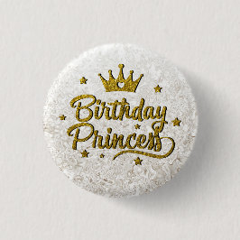 Gold Glitter "Birthday Princess"-Button Ronde Button 3,2 Cm