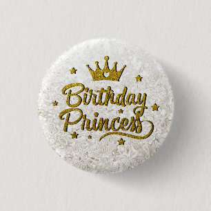 Gold Glitter "Birthday Princess"-Button Ronde Button 3,2 Cm