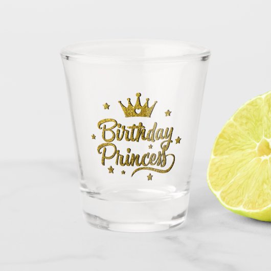 Gold Glitter "Birthday Princess" Shot Glas (Voorkant)