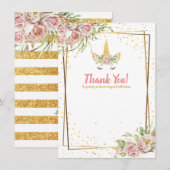 Gold Glitter | Birthday Unicorn Horn Baby shower Bedankkaart (Voorkant / Achterkant)