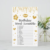 Gold glitter Birthday Word Scramble Game (Staand voorkant)
