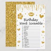 Gold glitter Birthday Word Scramble Game (Voorkant / Achterkant)