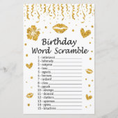 Gold glitter Birthday Word Scramble Game (Voorkant)