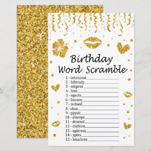 Gold glitter Birthday Word Scramble Game