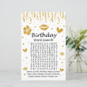 Gold glitter Birthday Word Search Game (Staand voorkant)