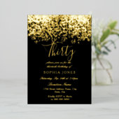 Gold Glitter Black 30e verjaardag Gold Folie Uitnodiging (Staand Voorkant)