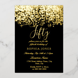 Gold Glitter Black 50e verjaardag Gold Folie Uitnodiging