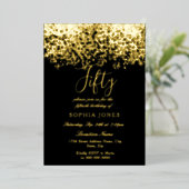 Gold Glitter Black 50e verjaardag Gold Folie Uitnodiging (Staand Voorkant)