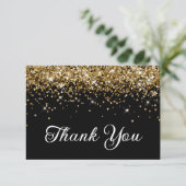 Gold Glitter Black 50th Birthday Bedankkaart (Staand voorkant)