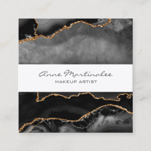 Gold Glitter Black Agate Square Visitekaartje