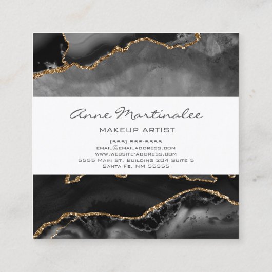 Gold Glitter Black Agate Square Visitekaartje (Achterkant)