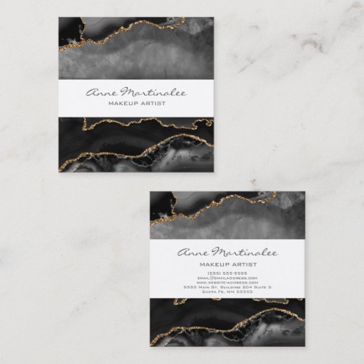 Gold Glitter Black Agate Square Visitekaartje (Voorkant / Achterkant)