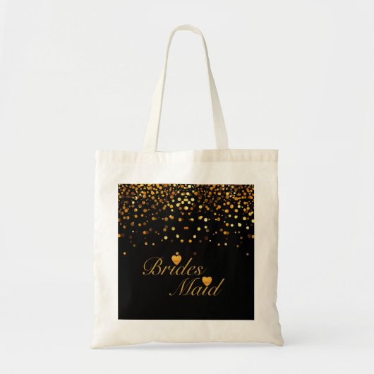 Gold Glitter Black Background Heart Bridesmaid Tote Bag (Voorkant)