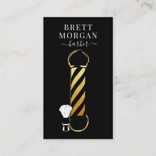 Gold Glitter Black Barber Pole Barber Business Ca Visitekaartje (Voorkant)
