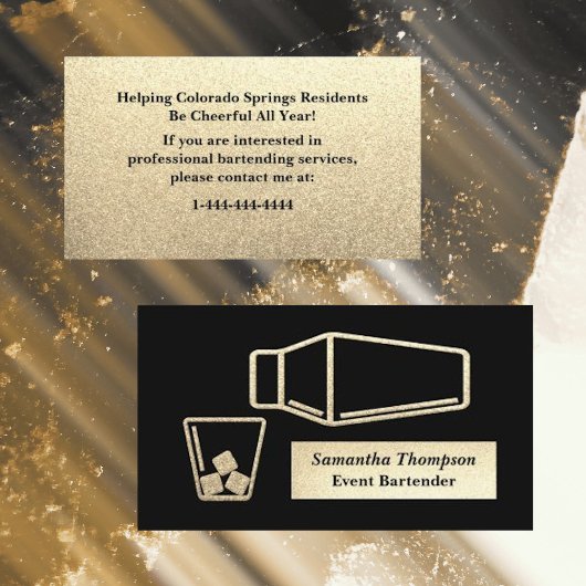 Gold Glitter & Black Bartender Event Visitekaartje