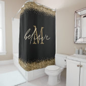 Gold Glitter Black Believe Script Monogram Initiaa Douchegordijn (In situ)
