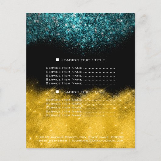 Gold Glitter Black - Blauwgroen blauwe Confetti Flyer (Achterkant)
