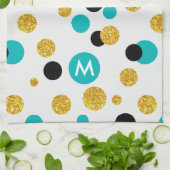 Gold Glitter, Black & Blue Circles Patroon Theedoek (Gevouwen)