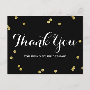 Gold Glitter Black   Bridesmaid Bedankt kaarten