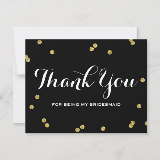 Gold Glitter Black | Bridesmaid Bedankt kaarten (Voorkant)