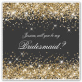 Gold Glitter Black Bridesmaid-voorstel Cadebox Sticker (Voorkant)