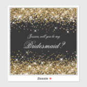 Gold Glitter Black Bridesmaid-voorstel Cadebox Sticker (Vel)