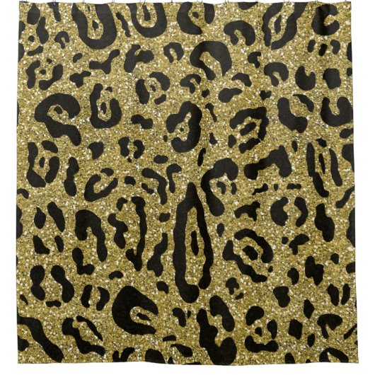 Gold Glitter Black Cheetah Leopard Animal Print Douchegordijn (Voorkant)