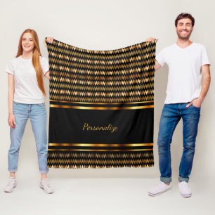 Gold Glitter & Black Chevron Fleece Deken