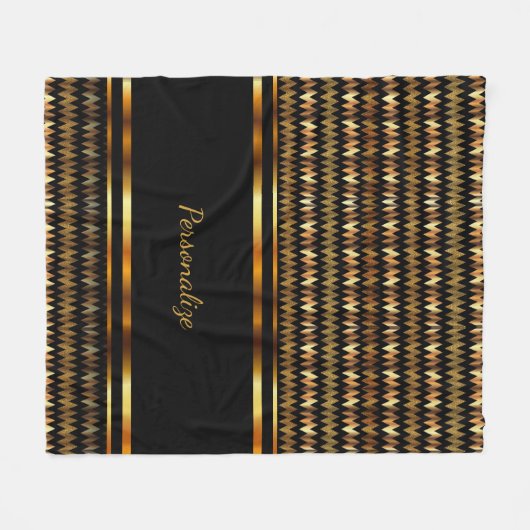 Gold Glitter & Black Chevron Fleece Deken (Voorkant (Horizontaal))