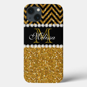 Gold Glitter Black Chevron Monogrammed Case-Mate iPhone Case