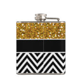 Gold Glitter Black Chevron Pattern Monogram Heupfles (Achterkant)