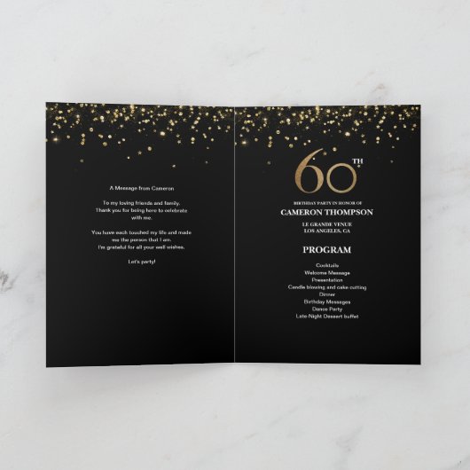 Gold Glitter Black confetti 60ste verjaardag progr Programma (Binnen)