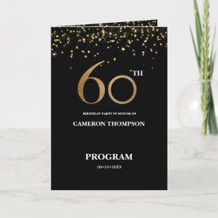 Gold Glitter Black confetti 60ste verjaardag progr Programma