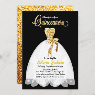 Gold Glitter black en whit Quinceañera Kaart