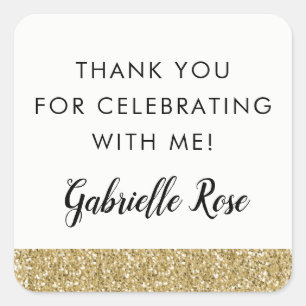 Gold Glitter Black en White Birthday Favor Label