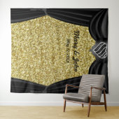 Gold Glitter Black en White Heart Black gordijn Wandkleed (In Situ (horizontaal))