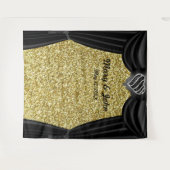 Gold Glitter Black en White Heart Black gordijn Wandkleed (Voorkant (horizontaal))