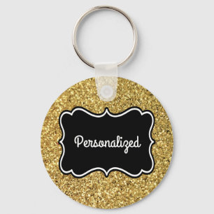 Gold Glitter Black en White, persoonlijk Lijst Sleutelhanger