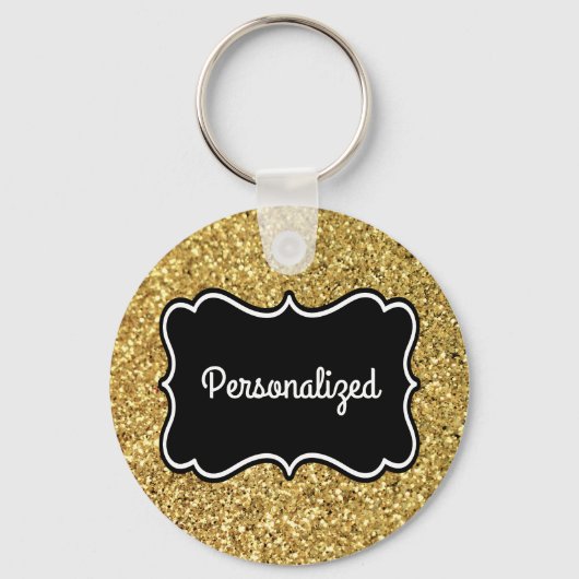 Gold Glitter Black en White, persoonlijk Lijst Sleutelhanger (Voorkant)