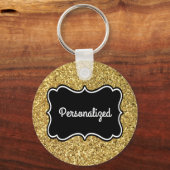 Gold Glitter Black en White, persoonlijk Lijst Sleutelhanger (Voorkant)