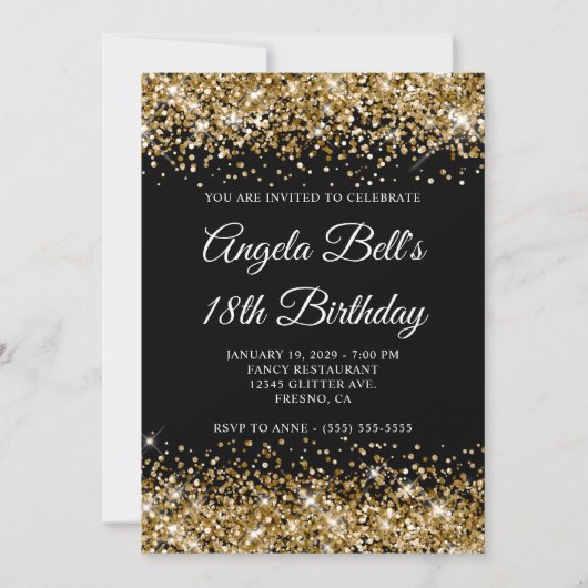 Gold Glitter Black Fancy Monogram 18th Birthday Kaart (Voorkant)