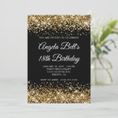 Gold Glitter Black Fancy Monogram 18th Birthday Kaart (Staand voorkant)