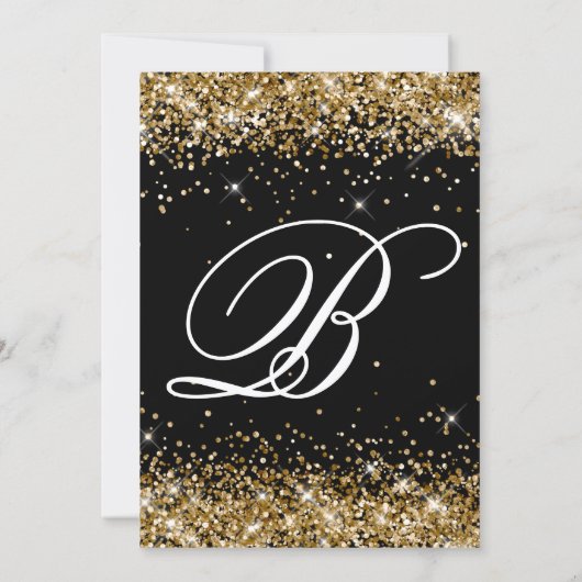 Gold Glitter Black Fancy Monogram 18th Birthday Kaart (Achterkant)